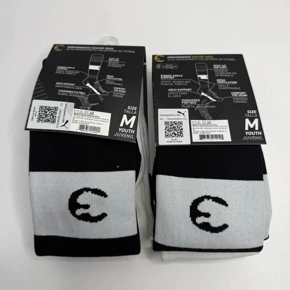 Puma ProCat Youth Soccer Socks Size M 4 Pairs White Black 1-3